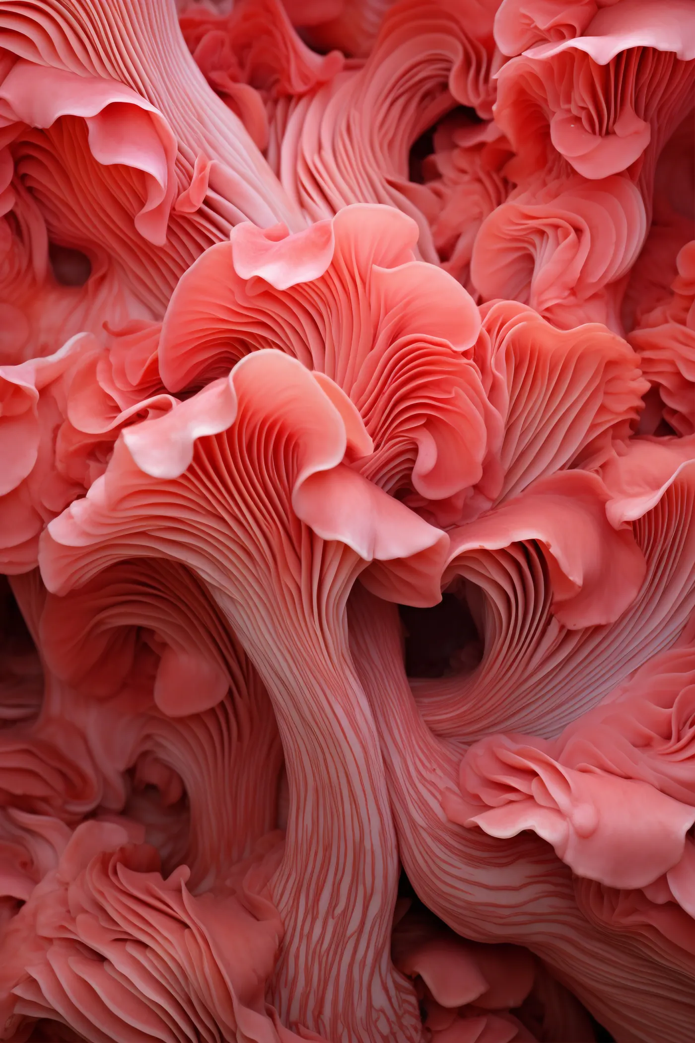 Pembe istiridye mantarının lamelleri — makro çekim